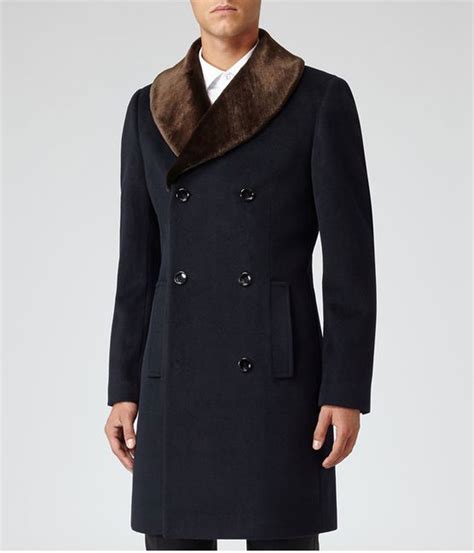 Blue Wool Reiss Brody Fur Collar Coat Men - Jacket Makers