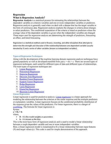DA - UNIT -III - Regression What is Regression Analysis? Regression ...