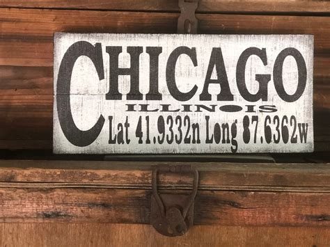 Chicago Illinois Sign Latitude Longitude Sign Town Sign - Etsy