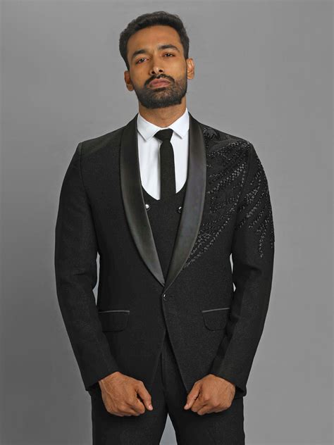 Rent Indo Western Black Heavy Embroidered Left Shoulder Suit
