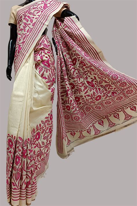 KORA TUSSAR SILK KANTHA STITCH SAREE – Balaram Saha