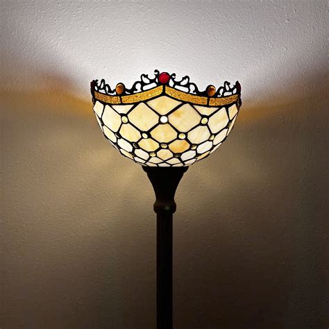 World Menagerie Keedysville Tiffany Torch Floor Lamp Beige Stained ...