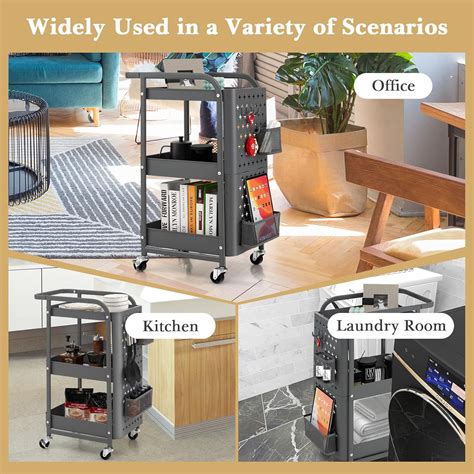 Buy PETSITE Metal Rolling Cart, 3-Tier Utility Cart with 2 Removable ...