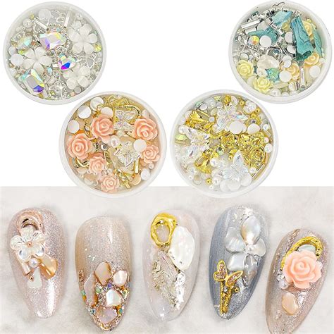 3d Nail Art Decoration Set Platt-svart Rhinestone Metal Beads Prlor ...