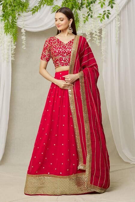Buy Red Embroidery Sequin V Neck Lehenga Set For Women by Samyukta ...