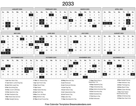 2033 Calendar