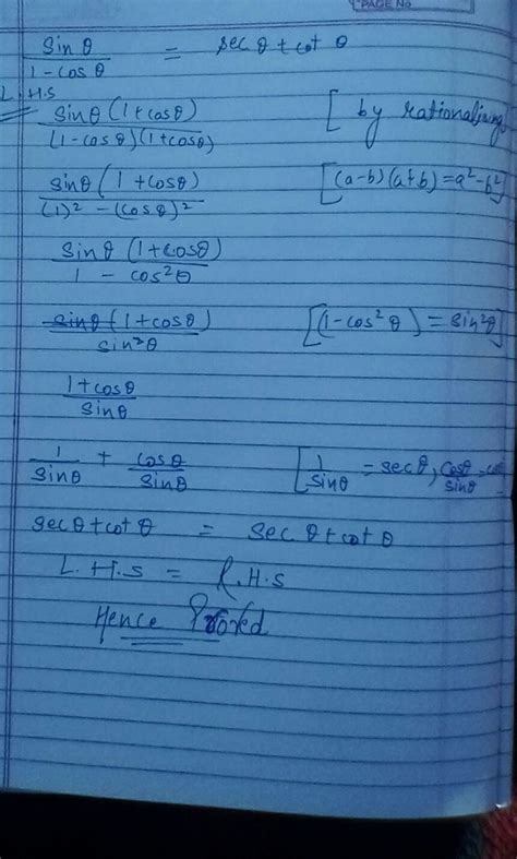 sin theta upon 1 minus cos theta is equal to sec theta + cot theta is ...