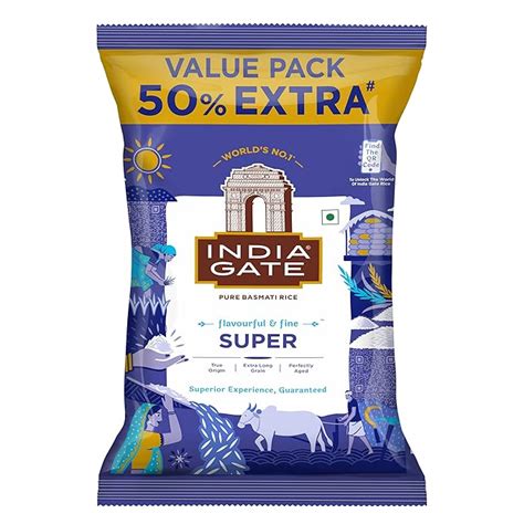 India Gate Flavourful & Fine Super Basmati Rice 1 Kg (with Free 500g ...