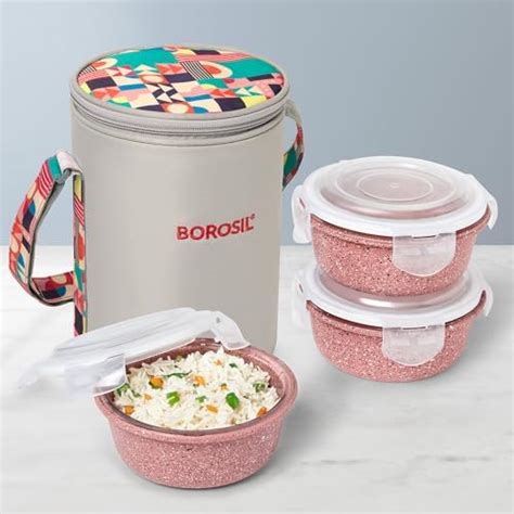 Buy Borosil Kube Black Borosilicate Color Glass Lunchbox with Bag | 3 ...