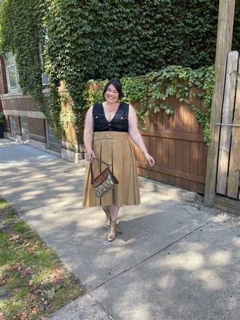 Plus Size Denim Vest & Tan Skirt