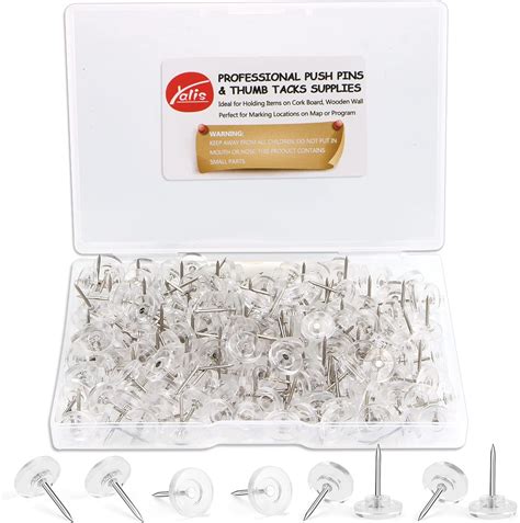 Buy Clear Push Pins 200-count Flat Thumb Tacks Steel Point and Clear ...