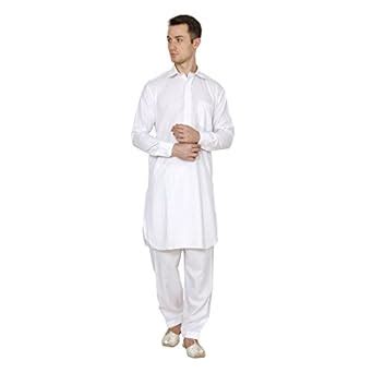 Buy Royal Kurta Men's White Neck Thread Embroidered Classic Collar ...