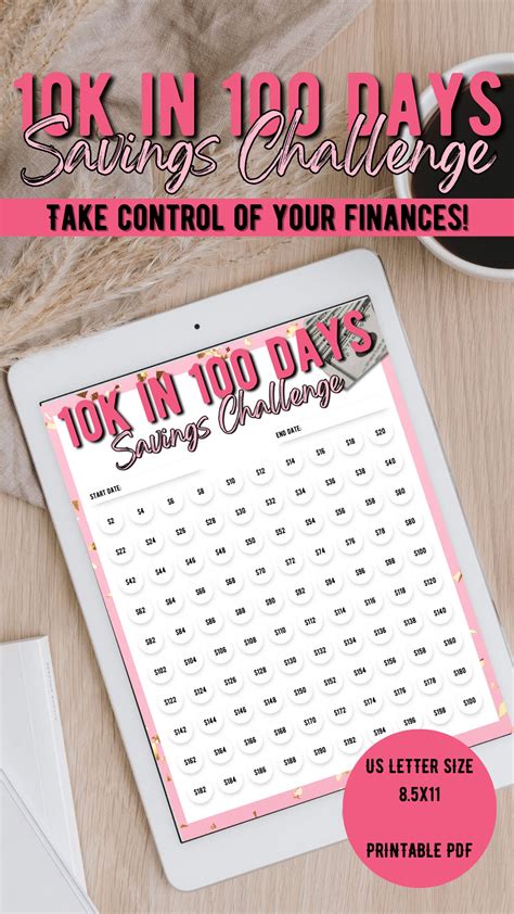 10K in 100 Days Savings Challenge, Printable 10000 Savings Challenge ...