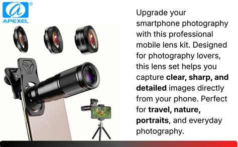 Apexal 9-in-1 Mobile Phone Camera Lens Kit with Universal Clip – Wide ...