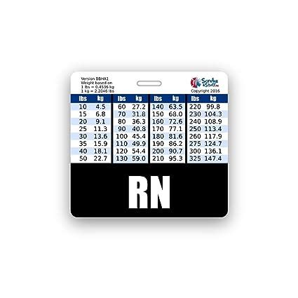 RN Badge Buddy Horizontal w/Height & Weight Conversion Charts (Black ...