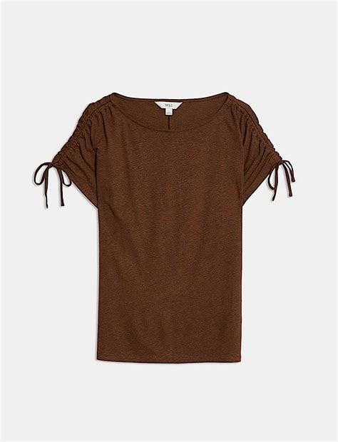 Buy Linen Blend Ruched T-Shirt at Marks & Spencer