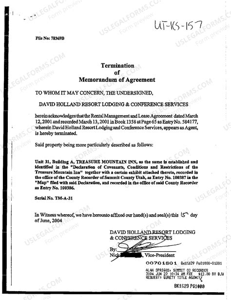 Utah Memorandum of Agreement for Termination of Lease | US Legal Forms
