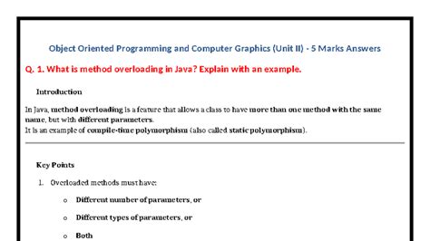 Object Oriented Programming & Computer Graphics (Unit II) 5 Marks Q&A ...