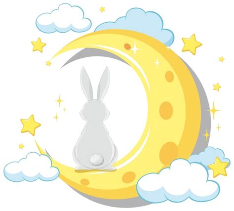 Rabbit on crescent moon with stars | Premium Vector