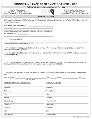 Fillable Online Discontinuance of service request - cpc - Public ...