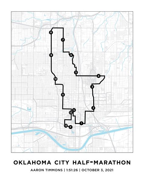 Oklahoma City Half-marathon Course Map Personalized I - Etsy