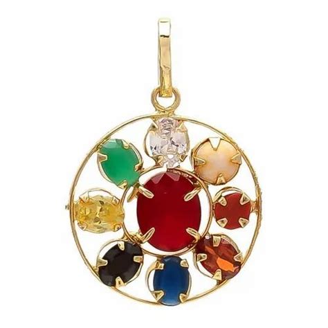 Navratna Gemstone Pendant - Designer Party Wear Synthetic Navratan ...