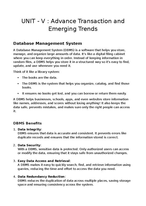 Module 5: Advanced Transactions & Emerging Trends in DBMS - Studocu