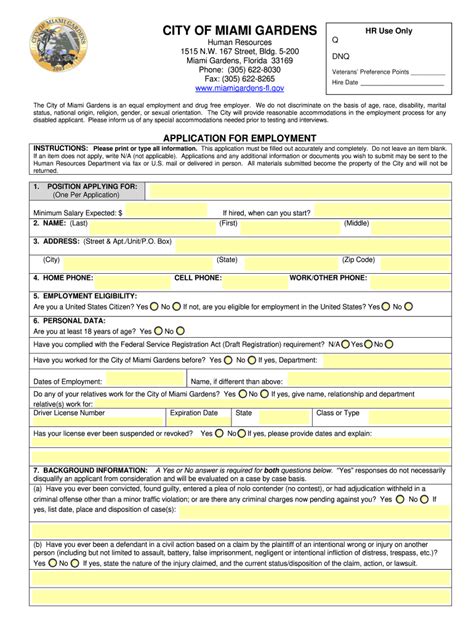FL Miami Gardens Application for Employment Form - Fill Online ...