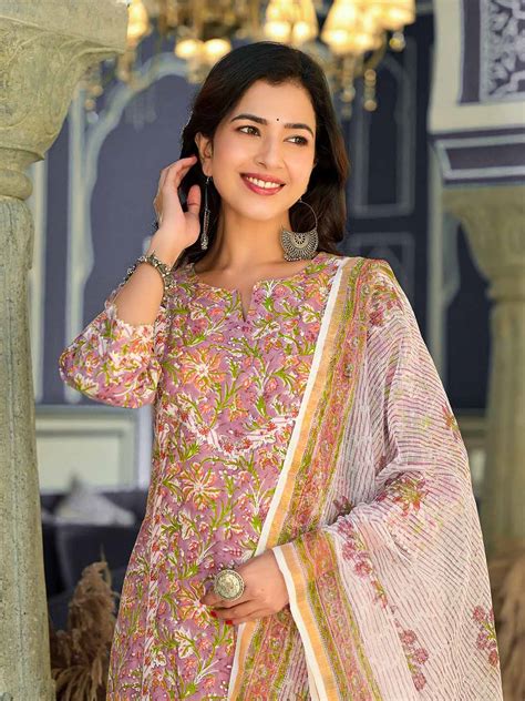 Rustic Flower Hand Block Print Suit Set | Buy Women Clothing
