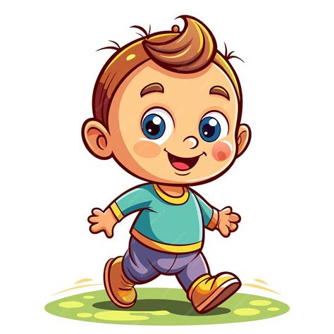 Милый мальчик из мультфильмов с коричневыми волосами, голубыми глазами ...