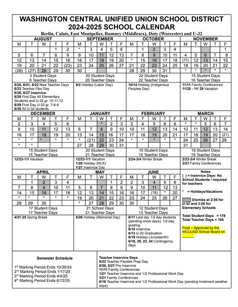 School Year Calendar - U-32 MSHS
