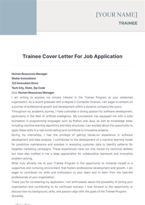Free Trainee Cover Letter For Job Application Template to Edit Online