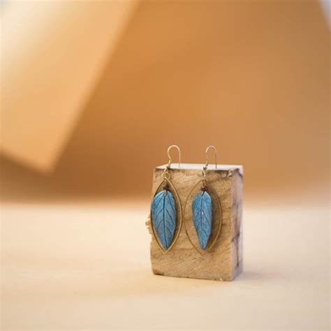 Buy Papier Mache Magnolia Leaf Earrings - Blue Online On Zwende