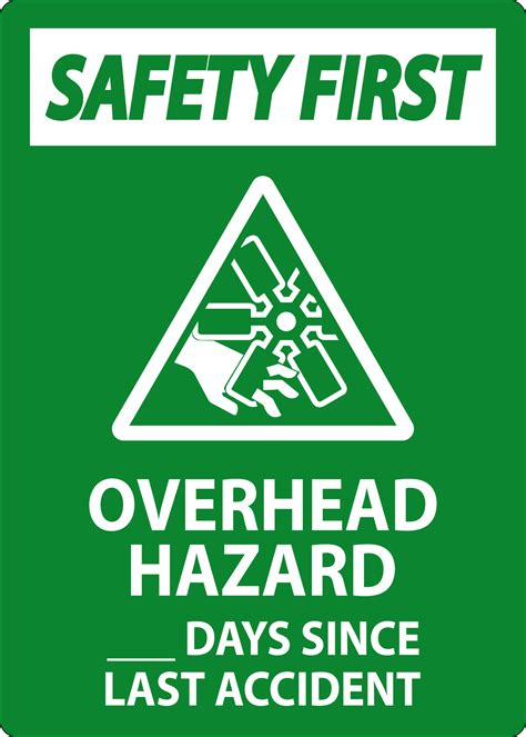 Safety First Sign Overhead Hazard Days Since Last Accident 29766874 ...