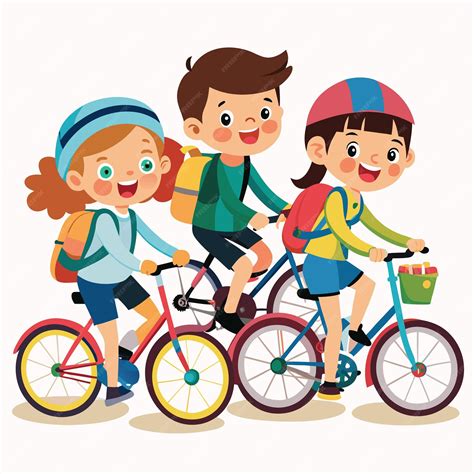 Premium Vector | Happy Children Riding Bikes Together