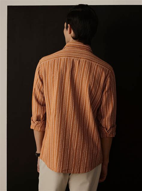 Buy Ochre Mustard Cotton Dobby Shirt | Casual Mustard Stripe Shirt for ...