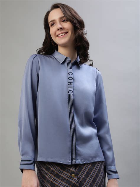 Shop Iconic Women Blue Solid Collar Top Online – Iconic India