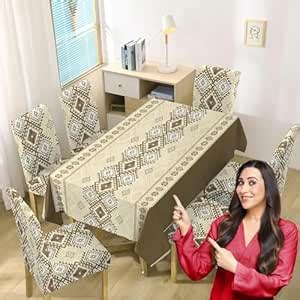 HOKIPO Polyester Dining Chair Cover With Matching Table Cover 6 Seater ...