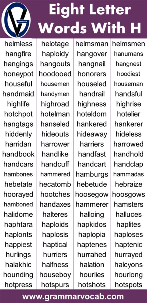 Eight letter words starting with H - GrammarVocab