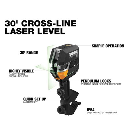 TOUGHBUILT 30-ft Green Self-Leveling Cross-line Laser Level TB-H2-LL-30 ...