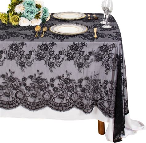 Amazon.com: ShinyBeauty 60x120-Inch Black Lace Tablecloth | Rectangular Floral Table Cloth ...