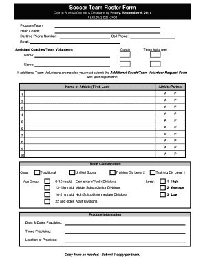 Fillable Online sode Soccer Team Roster Form - Special Olympics ...