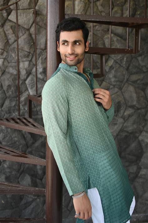 Green Ombre Tie & Dye Designer Full Sleeves Pure Cotton Long Kurta | S ...