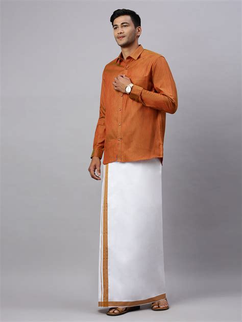 Ramraj Mens Brown Matching Border Dhoti & Full Sleeves Shirt Set CV3
