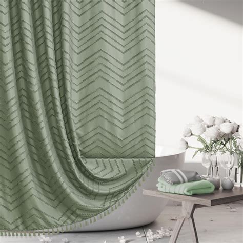 Siiluminisoy Boho Extra Long Sage Green Shower Curtain with Tassel ...