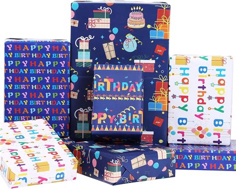 Amazon.com: PlandRichW Birthday Wrapping Paper 12 sheets Folded Happy ...