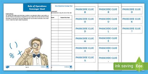 Rule of Operations Scavenger Hunt (teacher made)