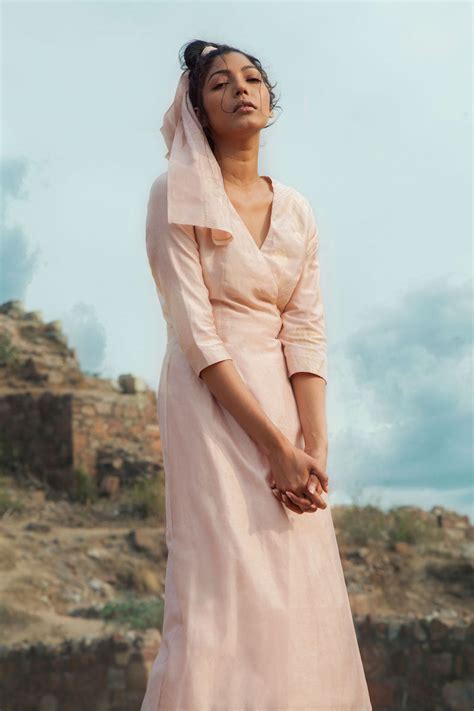 Powder Pink Banarasi Silk Cotton & Monga Silk Wrap-Dress - Tilfi