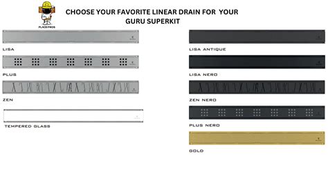 GURU Shower Linear Drain Superkit 37-1/2"x60-1/8" PVC with free Drain