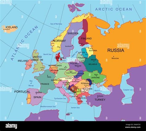 Political map of western Europe. Color illustration Stock Photo - Alamy